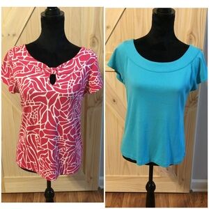 Rafaella Turquoise and a pink Short Sleeve Scoop Neck Top. The pink is NWOT